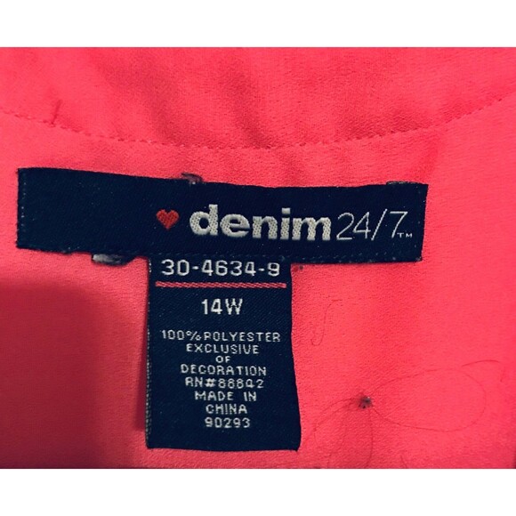 Denim 24/7 Womens 14W 3/4 Sleeve Pleated Button Down Blouse Top Coral Size 14W - Picture 2 of 3